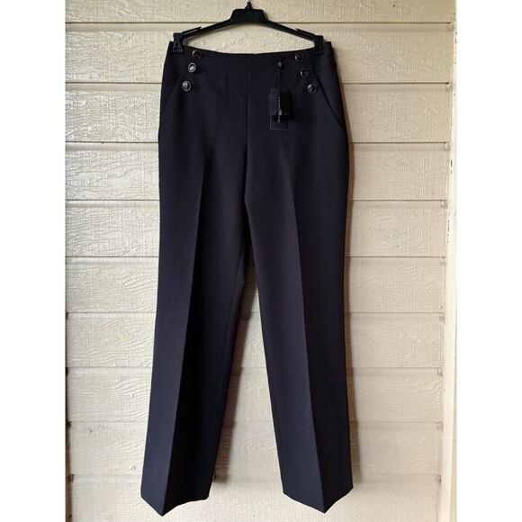 Elie Tahari women Crepe Button Straight Leg Trouser Pant sz 6 Black 31" ins $295 - Picture 5 of 10